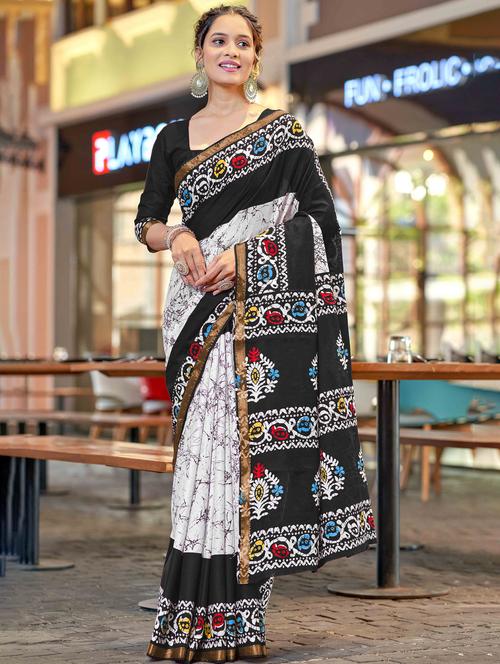 women printed casual wear saree with blouse - 22021409 -  Standard Image - 0