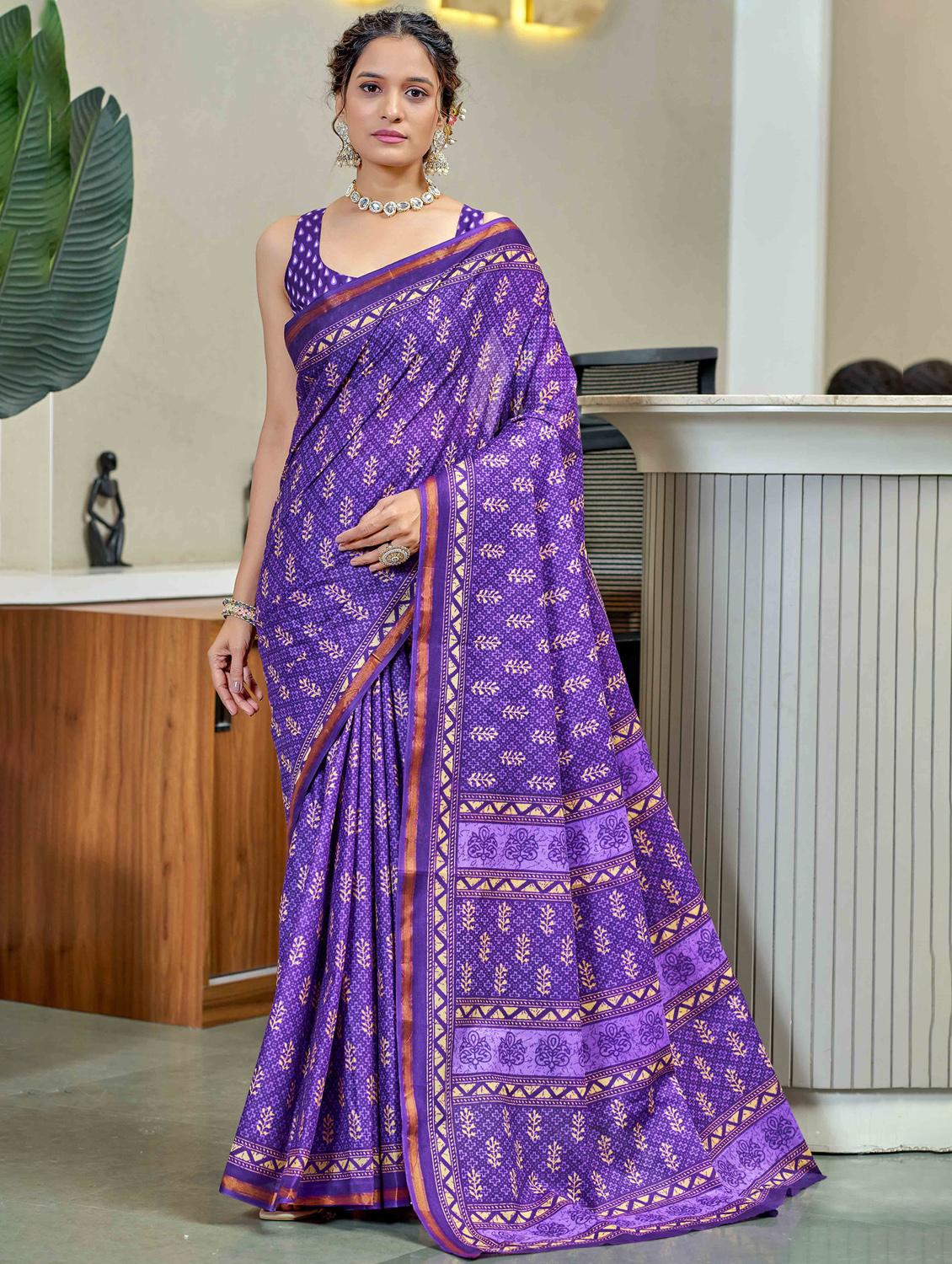 women printed casual wear saree with blouse - 22021415 - Zoom Image - 0