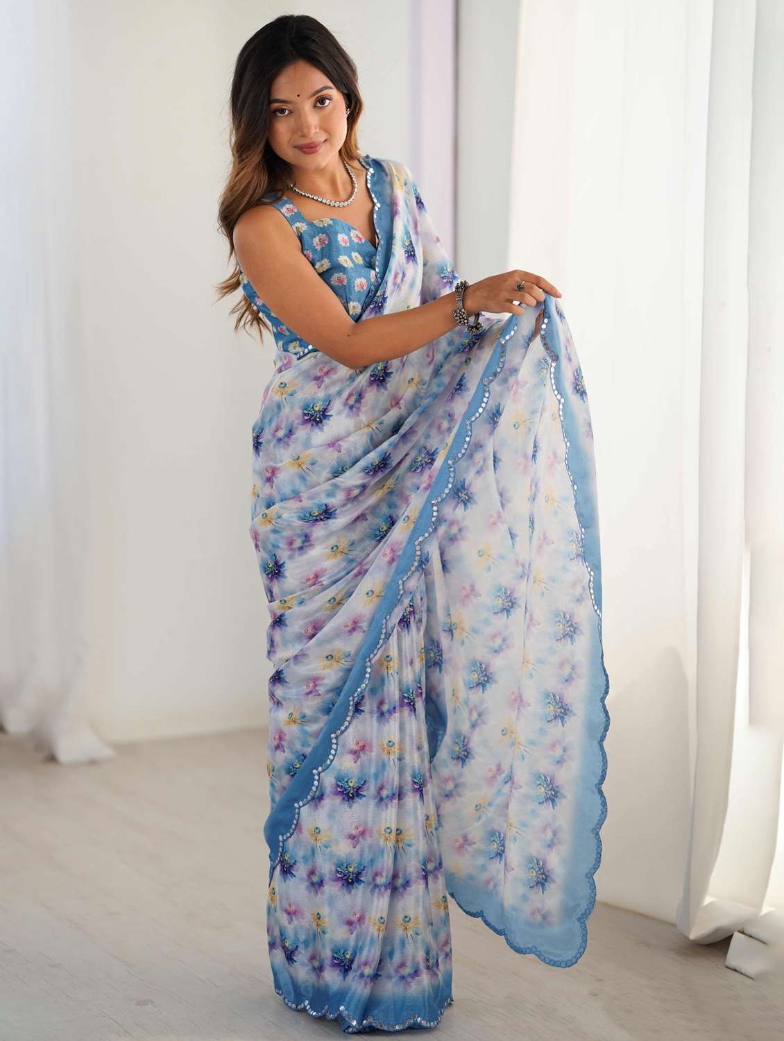 women floral printed saree with blouse