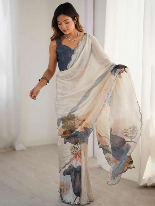 women floral printed saree with blouse - 22021437 -  Standard Image - 0