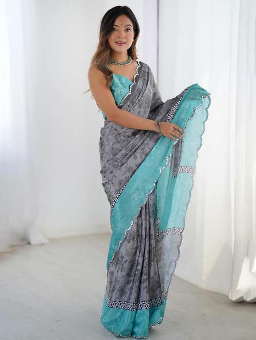 women floral printed saree with blouse - 22021438 - Standard Image - 0