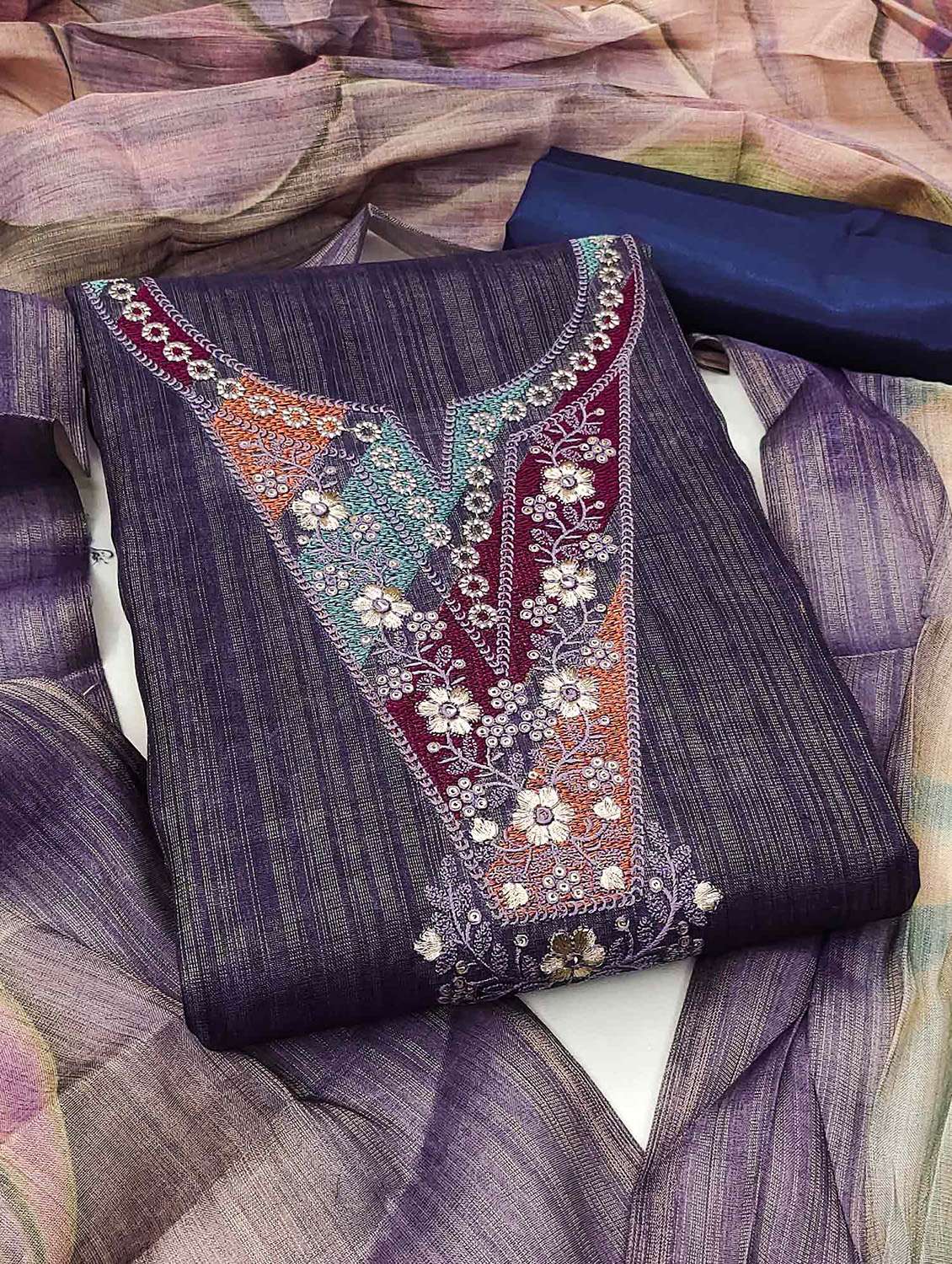 women solid with work embroidered unstitched suit set