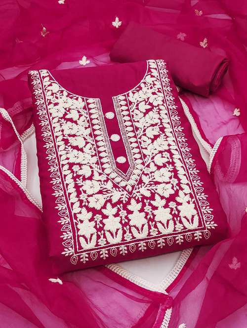 women solid with work embroidered unstitched suit set - 22021511 - Standard Image - 0