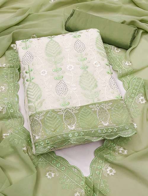 women solid with work embroidered unstitched suit set - 22021544 -  Standard Image - 0