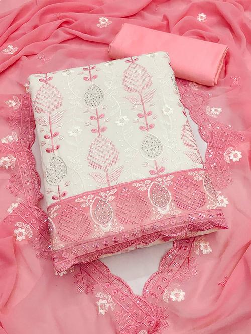 women solid with work embroidered unstitched suit set - 22021546 - Standard Image - 0