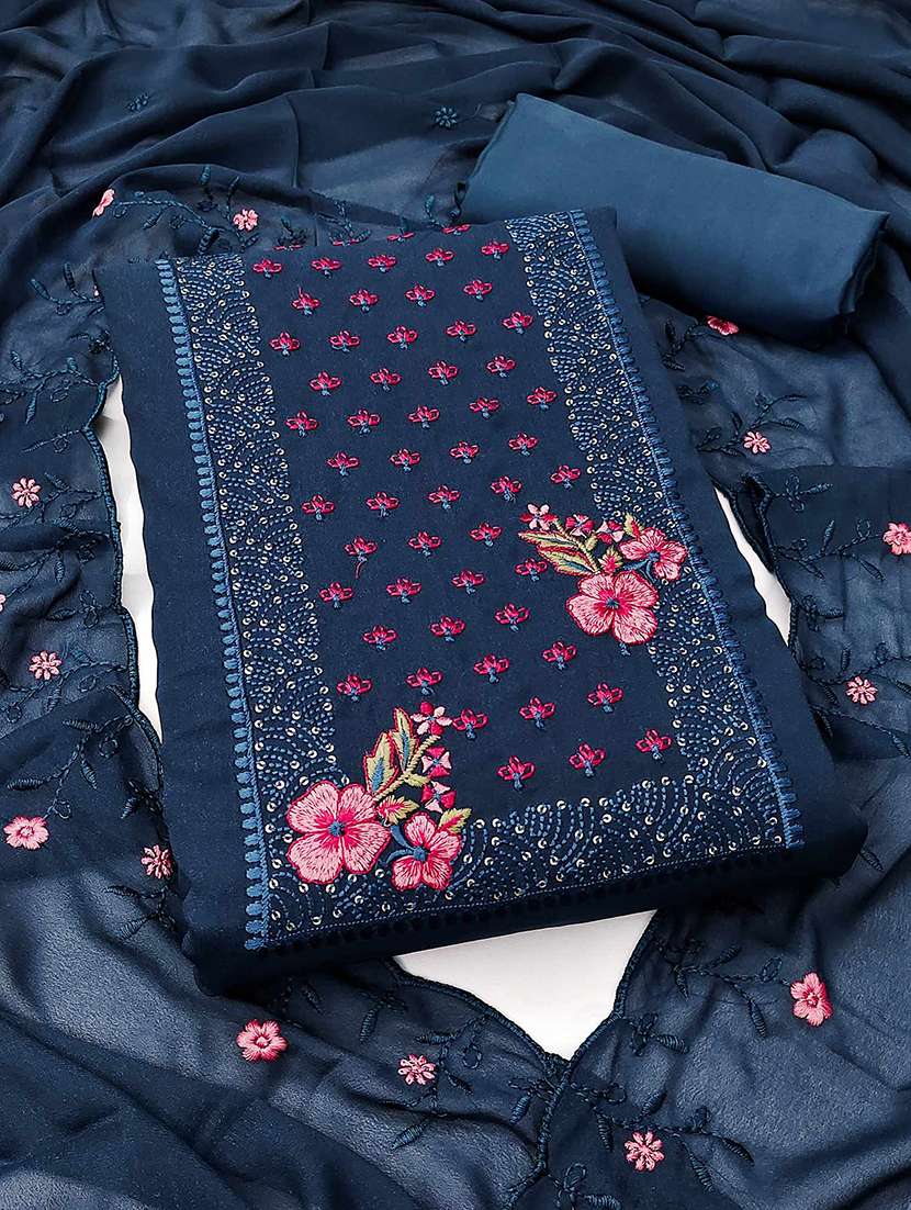 women solid with work embroidered unstitched suit set