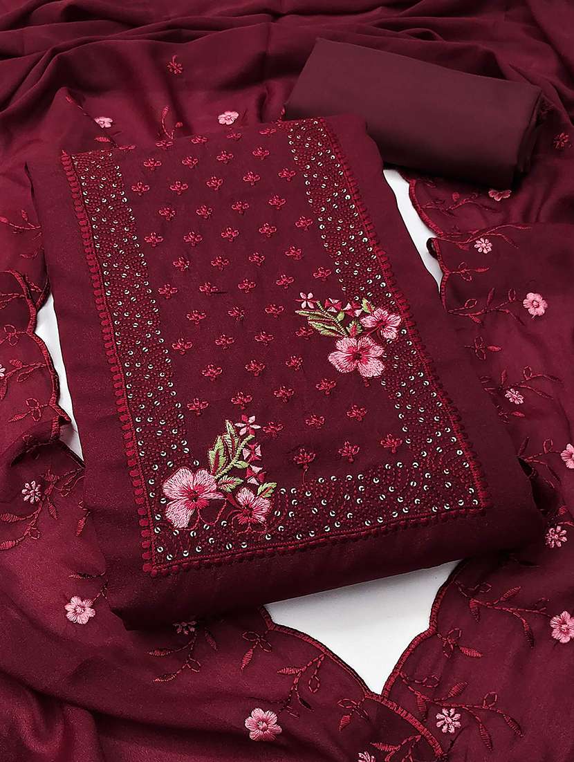 women solid with work embroidered unstitched suit set