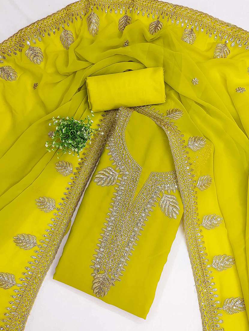 women solid with work unstitched suit set