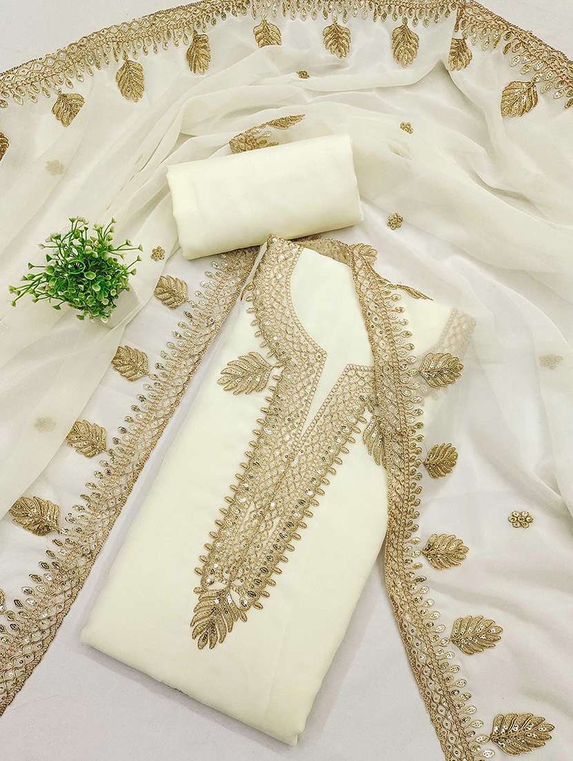 women solid with work unstitched suit set