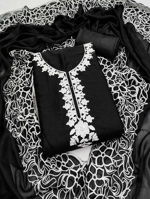 women solid with work embroidered unstitched suit set - 22021631 - Standard Image - 0