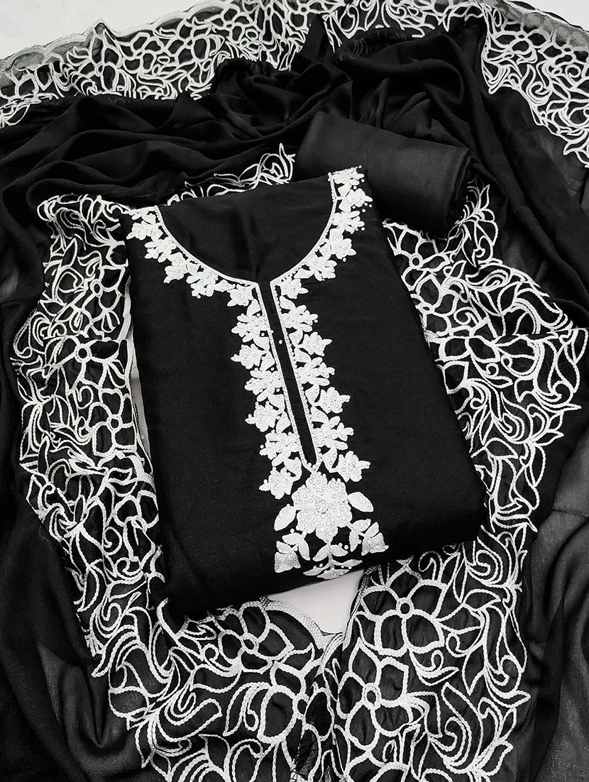 women solid with work embroidered unstitched suit set - 22021631 - Zoom Image - 0