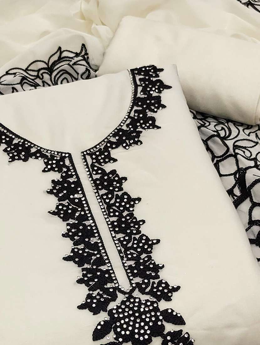 women solid with work embroidered unstitched suit set - 22021632 - Standard Image - 2