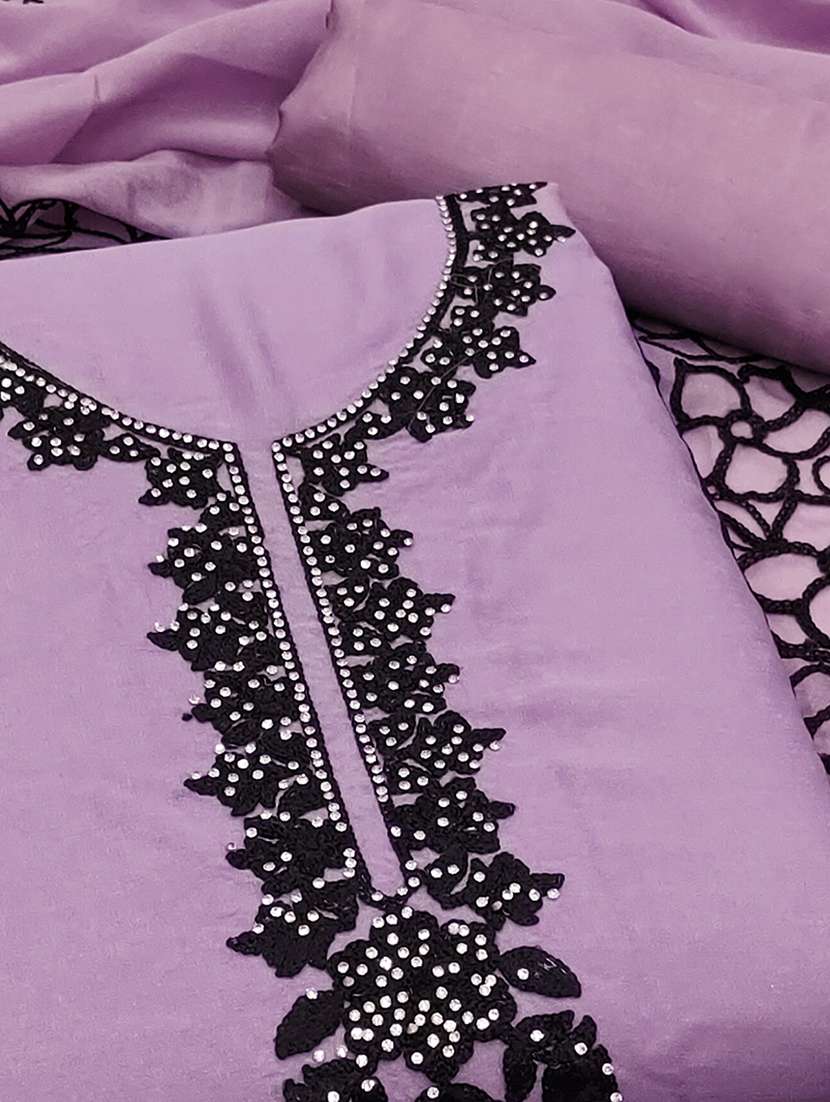 women solid with work embroidered unstitched suit set - 22021634 - Standard Image - 2