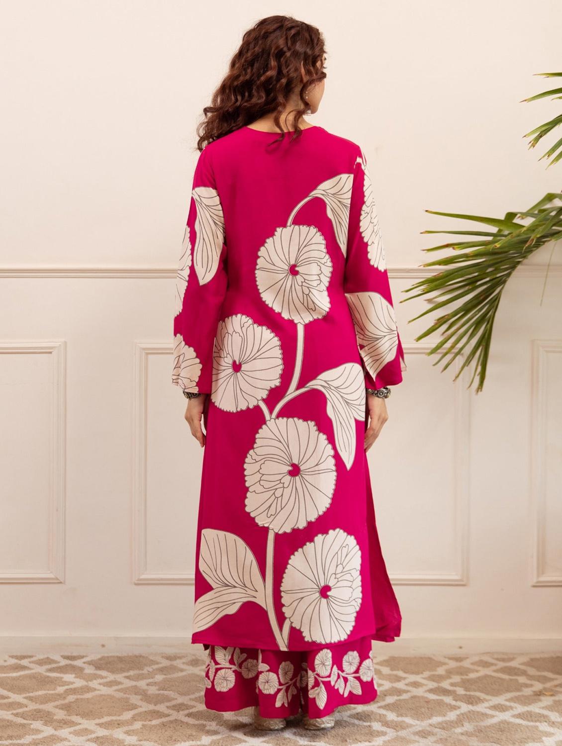 women floral printed long sleeve kurta palazzo set - 22021647 - Standard Image - 2
