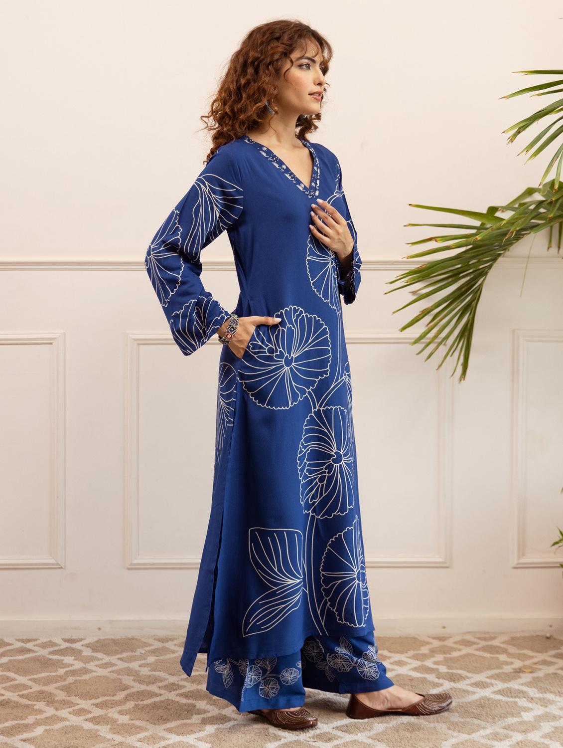 women floral printed long sleeve kurta palazzo set - 22021648 - Standard Image - 2