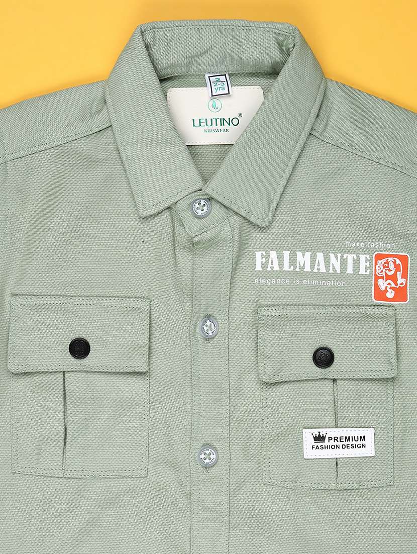 boys solid collared roll up sleeve shirt - 22022075 -  Standard Image - 2