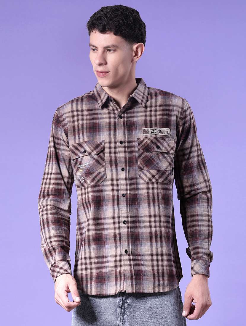men checkered long sleeve regular fit casual shirt - 22022149 -  Standard Image - 2