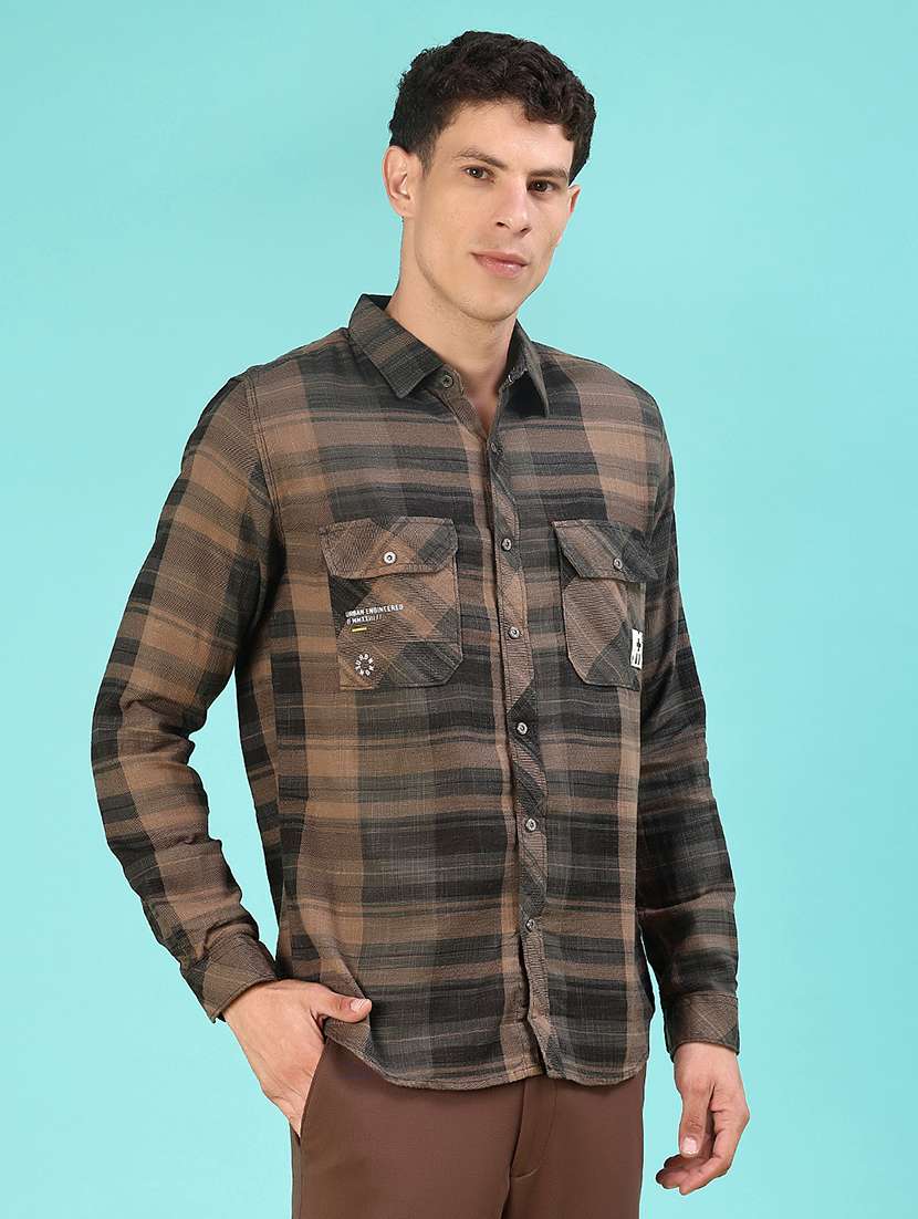 men checkered long sleeve regular fit casual shirt - 22022150 -  Standard Image - 2