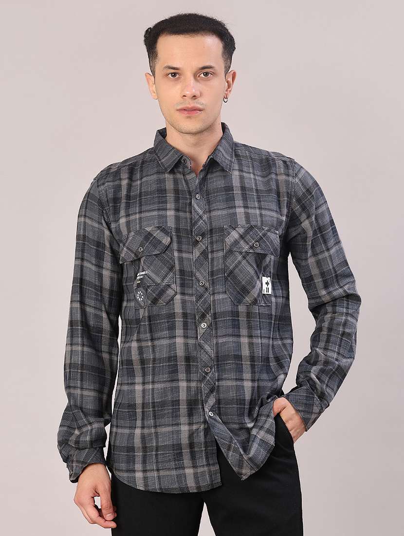 men checkered long sleeve regular fit casual shirt - 22022153 -  Standard Image - 2