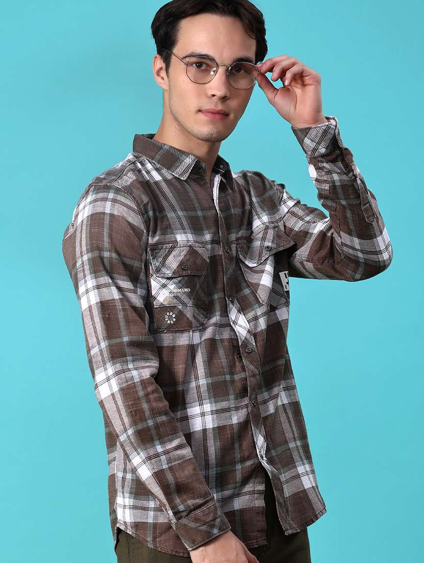 men checkered long sleeve regular fit casual shirt