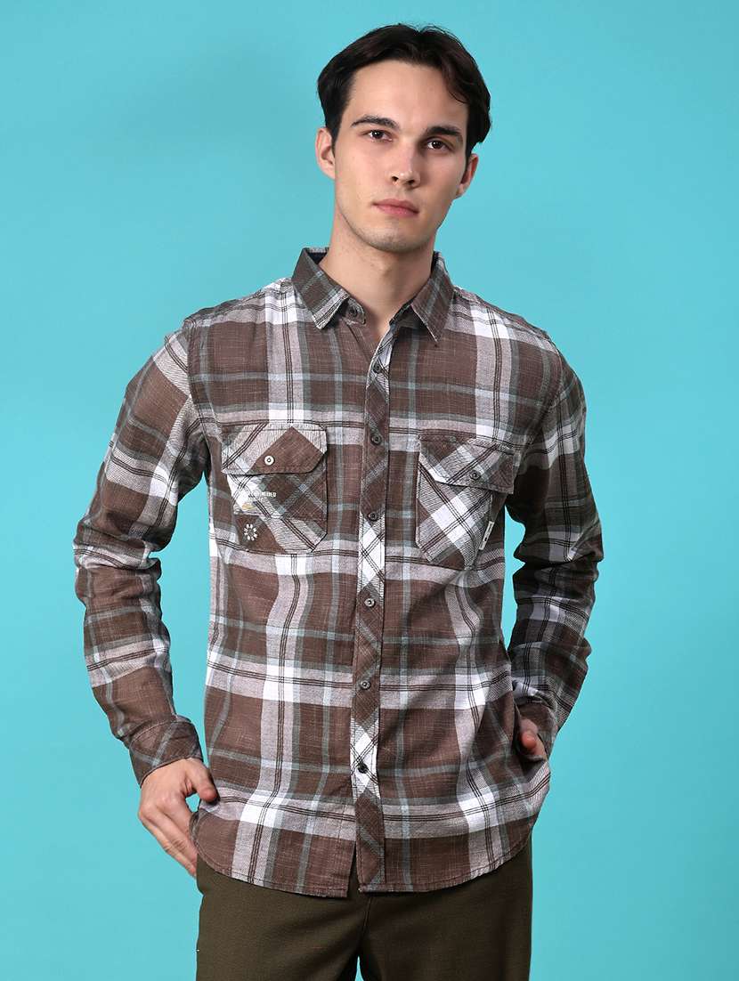 men checkered long sleeve regular fit casual shirt - 22022179 -  Standard Image - 2