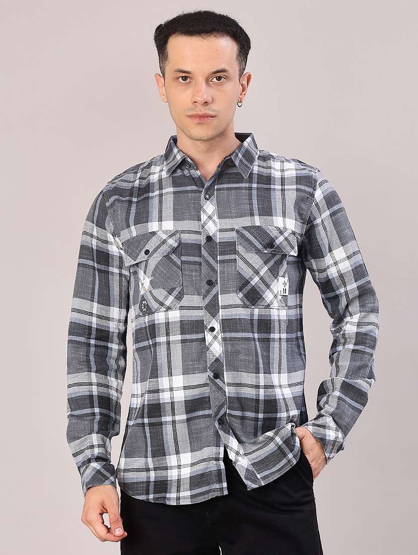 men checkered long sleeve regular fit casual shirt - 22022180 -  Standard Image - 2