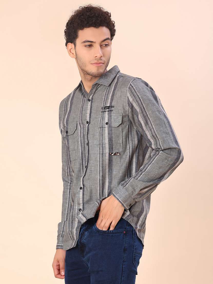 men striped long sleeve regular fit casual shirt - 22022185 -  Standard Image - 2