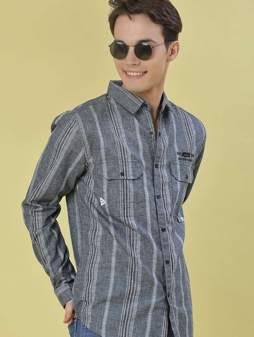 men striped long sleeve regular fit casual shirt