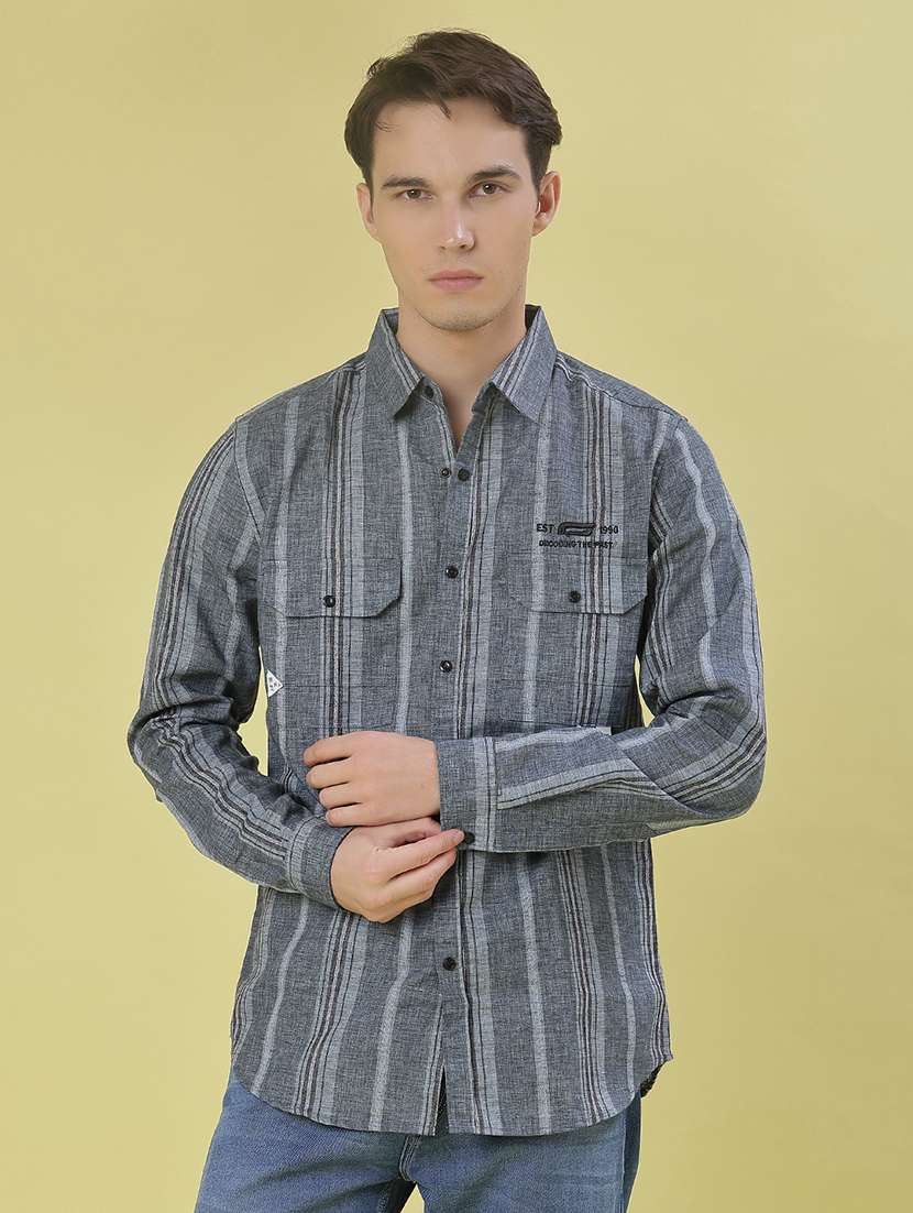 men striped long sleeve regular fit casual shirt - 22022186 -  Standard Image - 2