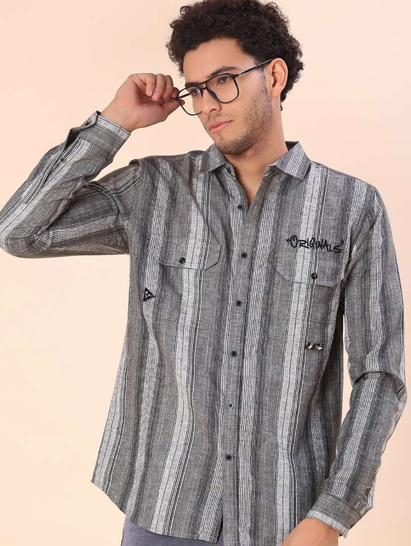 men striped long sleeve regular fit casual shirt