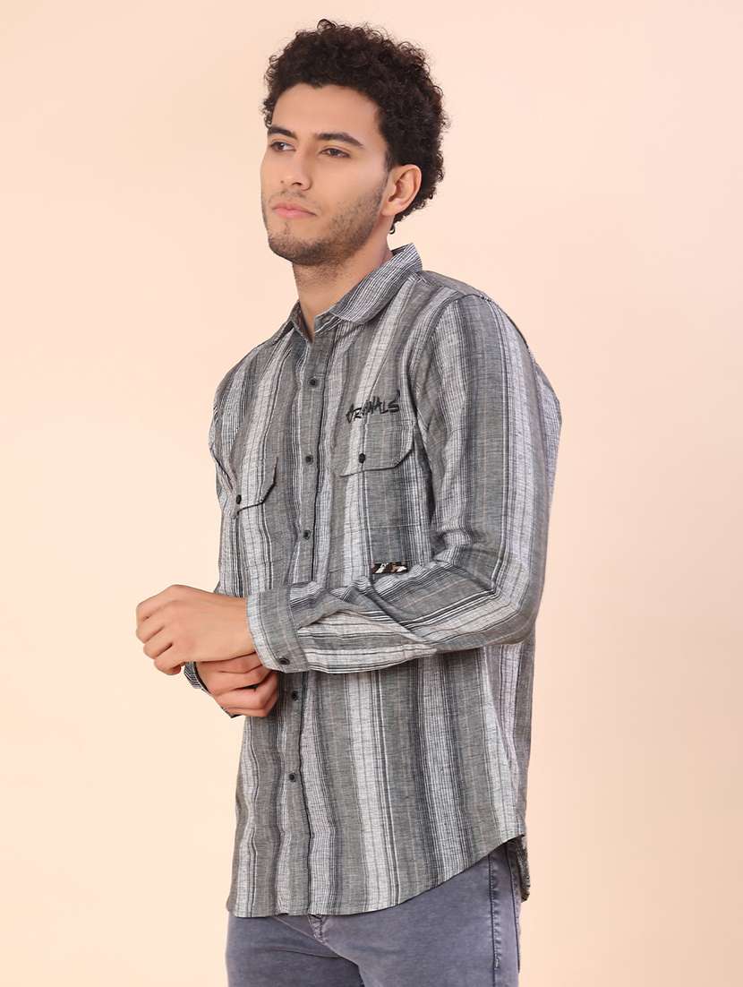 men striped long sleeve regular fit casual shirt - 22022235 -  Standard Image - 2