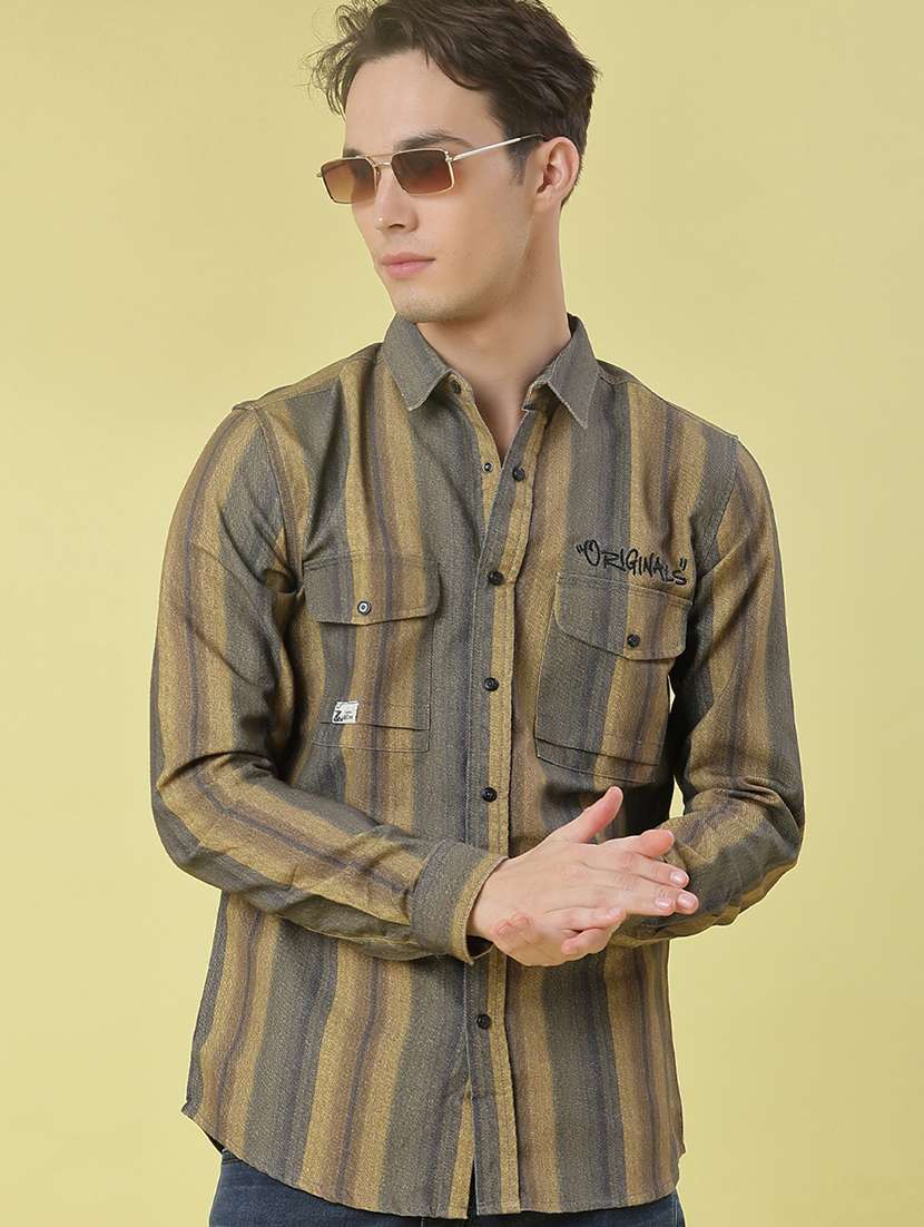 men striped long sleeve regular fit casual shirt