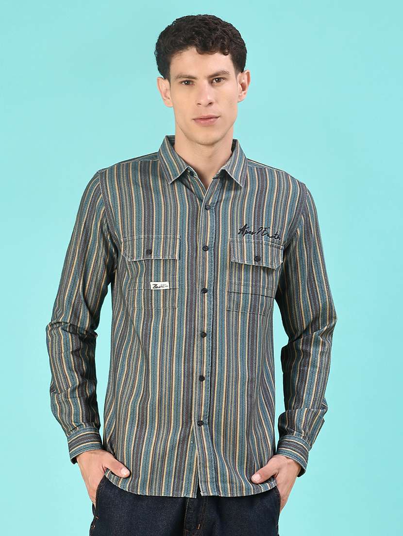 men striped long sleeve regular fit casual shirt - 22022237 -  Standard Image - 2