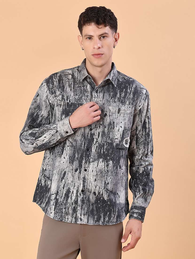 men printed long sleeve regular fit casual shirt - 22022300 -  Standard Image - 2