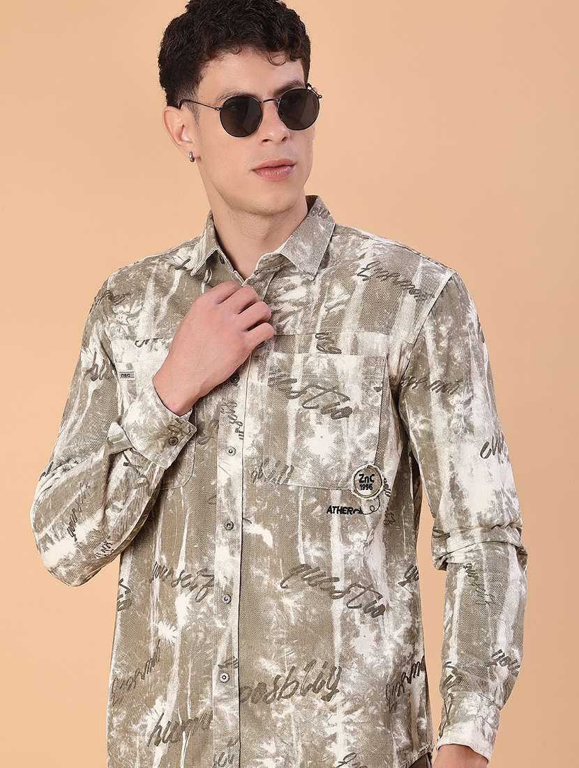 men printed long sleeve regular fit casual shirt