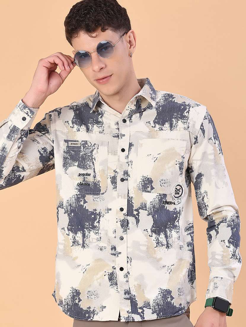 men printed long sleeve regular fit casual shirt