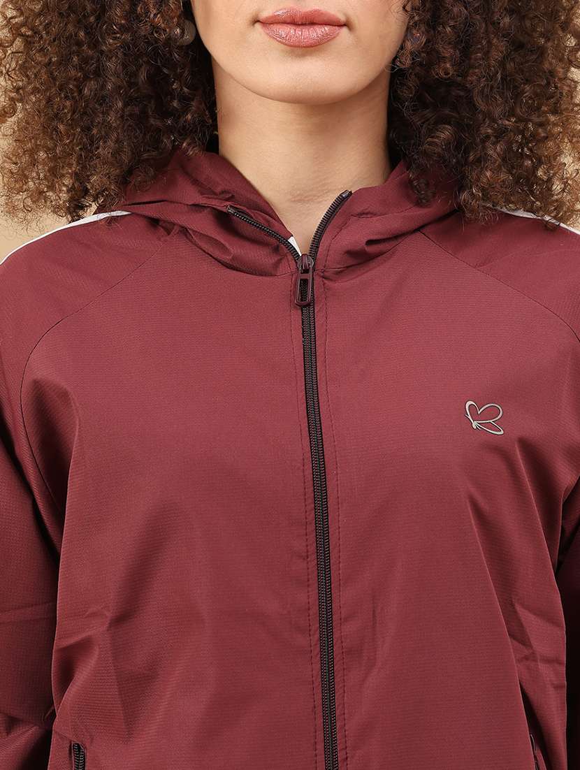 maroon poly blend windcheater jacket - 22022315 -  Standard Image - 2