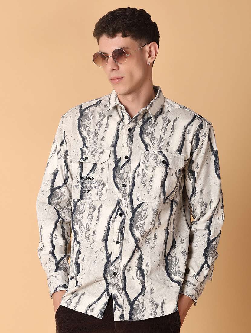 men printed long sleeve regular fit casual shirt