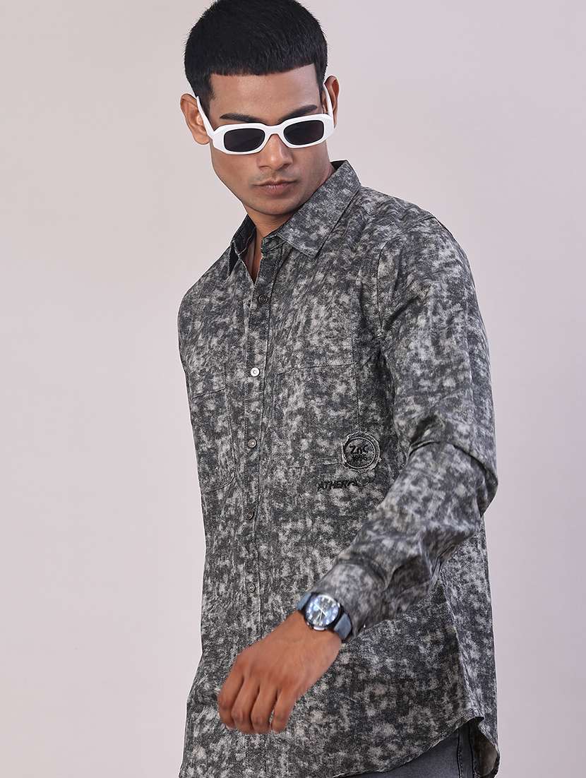 men printed long sleeve regular fit casual shirt