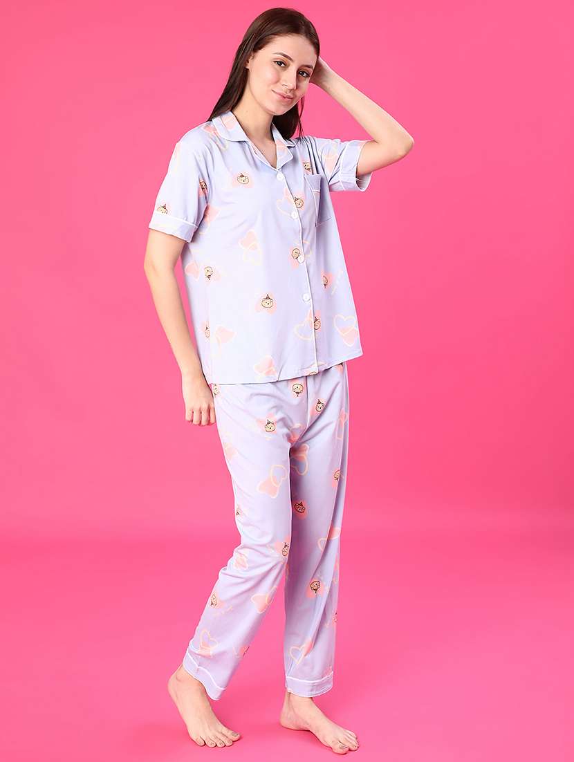 women printed short sleeve pyjama set nightwear - 22022355 - Standard Image - 2