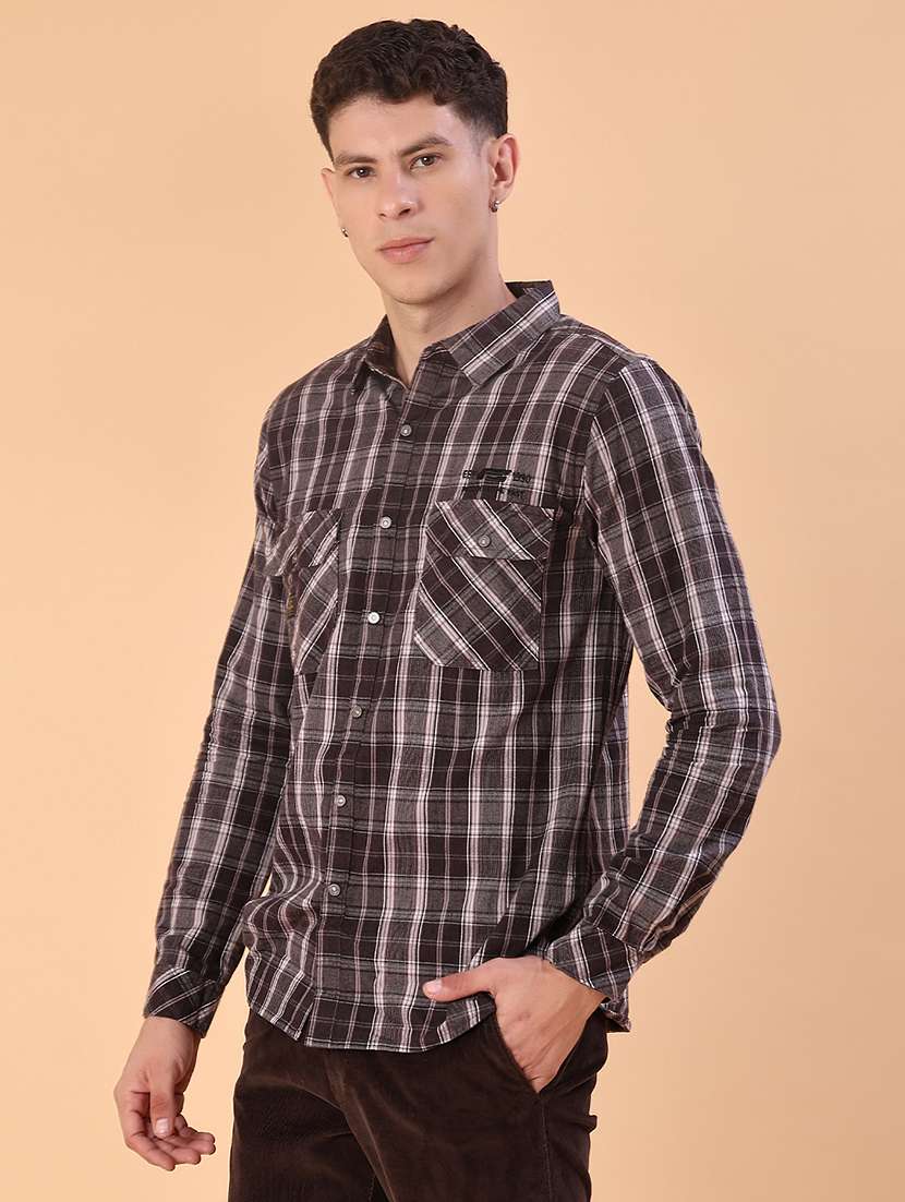 men checkered long sleeve slim fit casual shirt - 22022370 -  Standard Image - 2