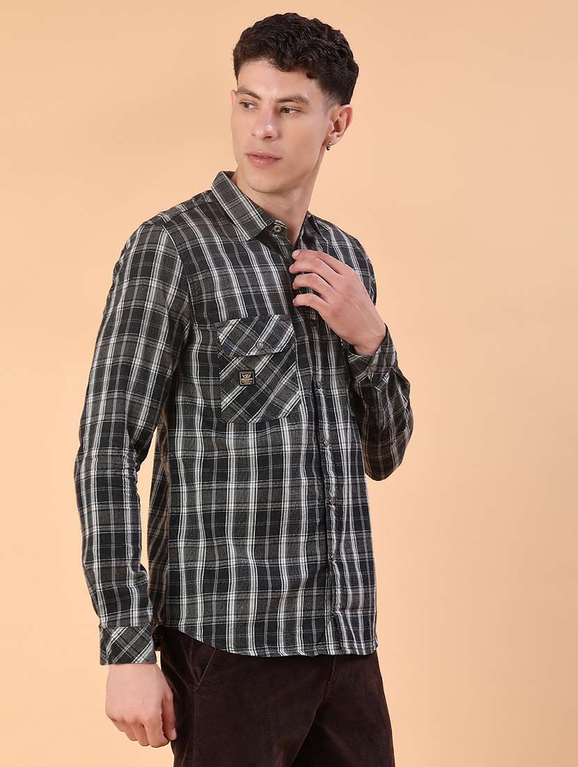 men checkered long sleeve slim fit casual shirt - 22022371 -  Standard Image - 2