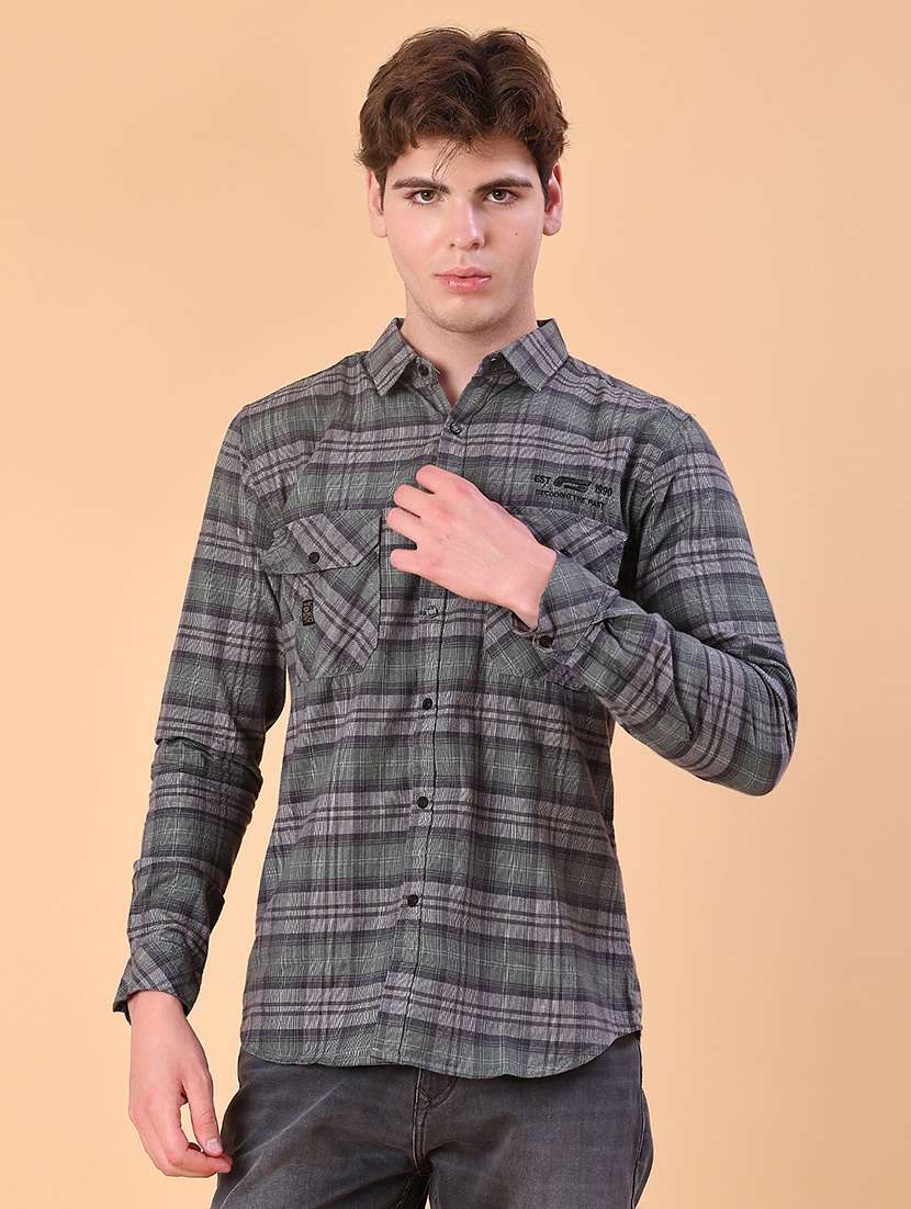 men checkered long sleeve slim fit casual shirt - 22022376 -  Standard Image - 2