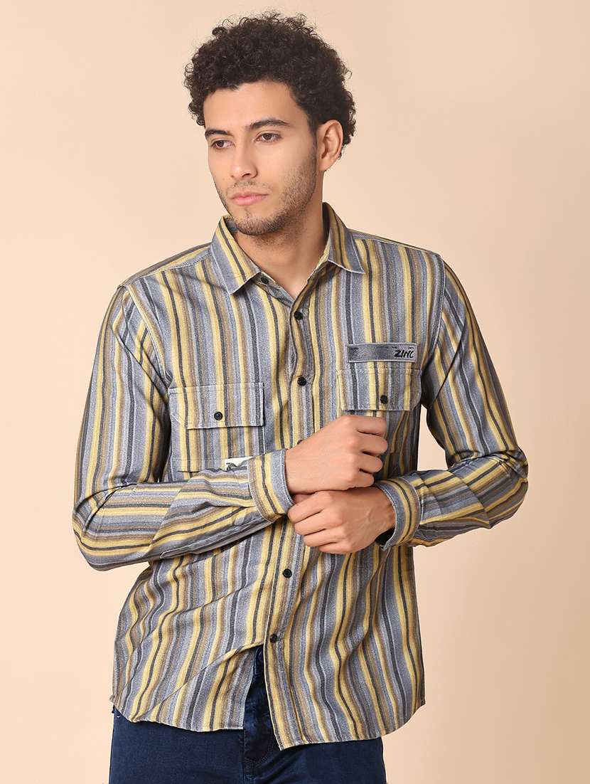 men striped long sleeve regular fit casual shirt - 22022377 - Standard Image - 2