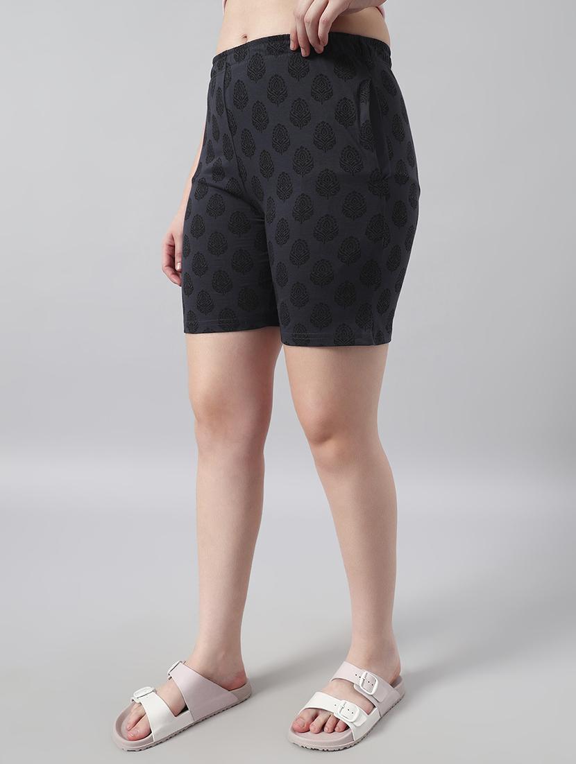 women printed mid rise loung wear shorts - 22022430 - Standard Image - 2