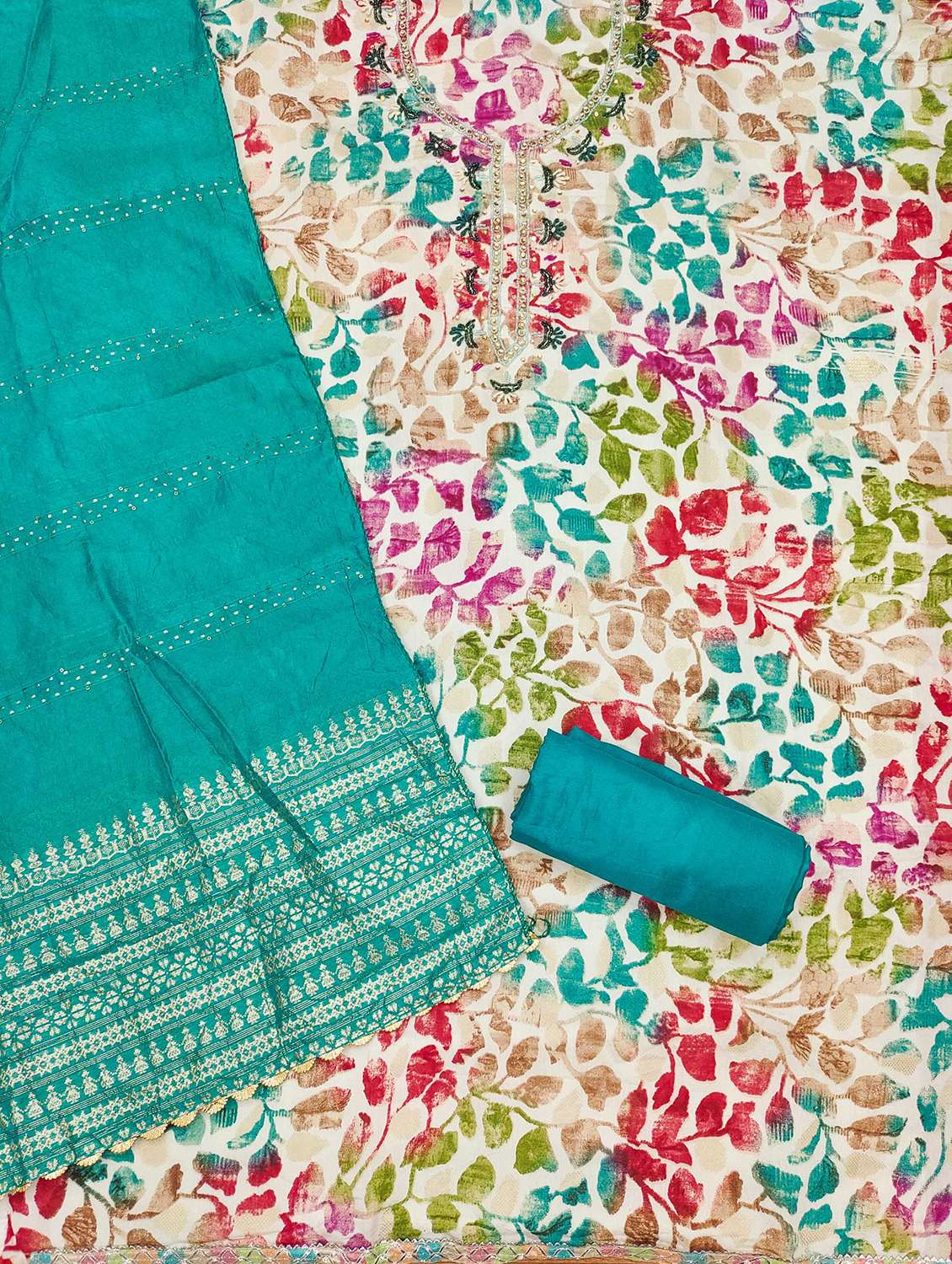 women printed embroidered unstitched suit set - 22022442 -  Standard Image - 2