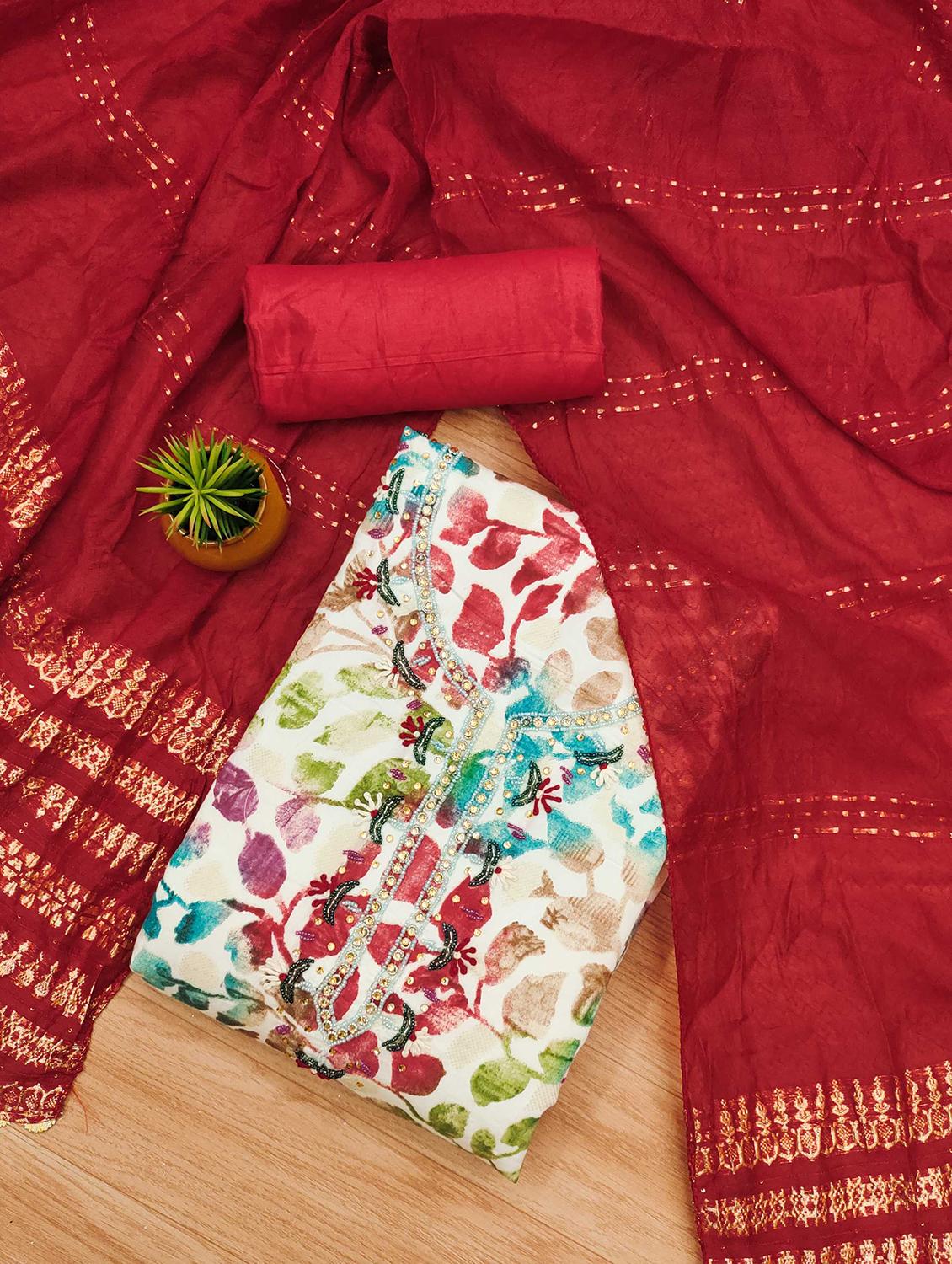 women printed embroidered unstitched suit set - 22022444 - Zoom Image - 0