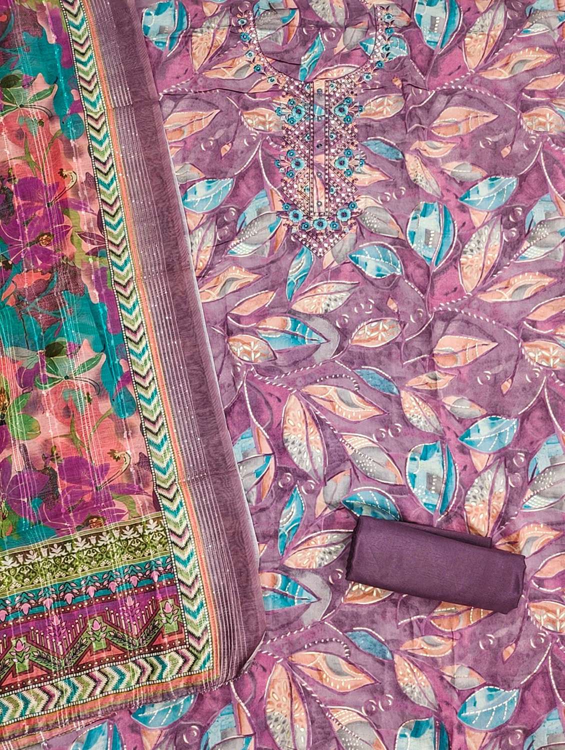 women printed embroidered unstitched suit set - 22022447 -  Standard Image - 2