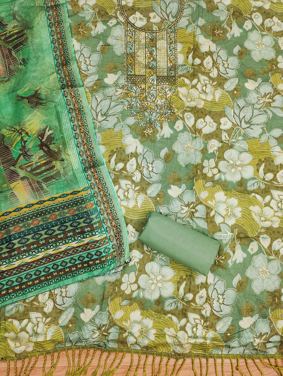 women floral printed embroidered unstitched suit set - 22022448 -  Standard Image - 2