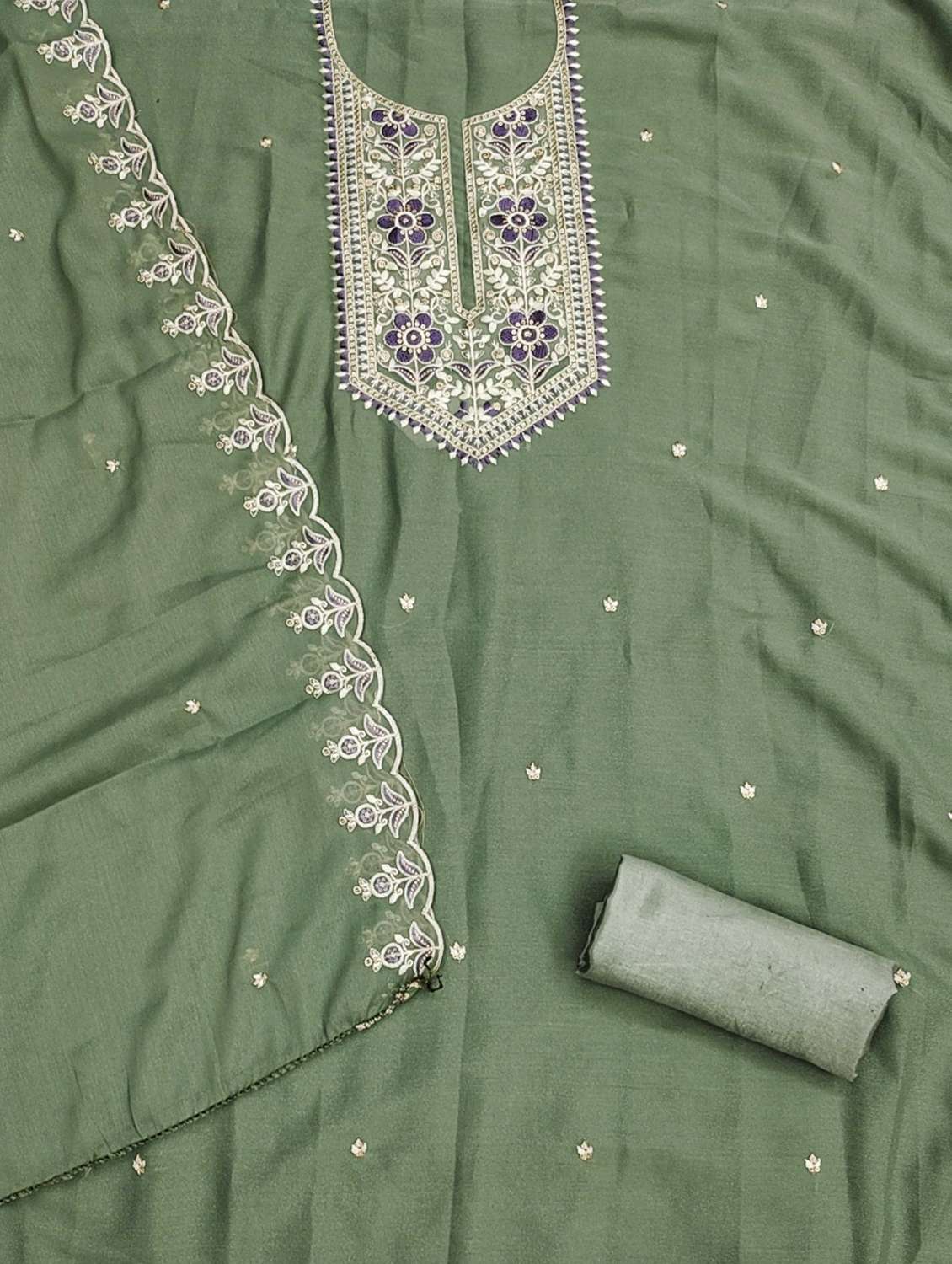women solid with work embroidered unstitched suit set - 22022455 -  Standard Image - 2